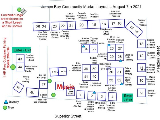 Saturday August 7th, come to the James Bay Community Market – Music, crafts, produce, food and coffee!