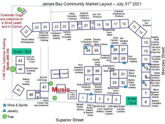 The James Bay Community Market – Music, crafts, produce, food and coffee! Saturday, July 31st – 9 am to 3 pm