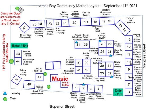 <center>Saturday, September 11th – music, crafts, produce, food and coffee at the James Bay Community Market – 9 am to 3 pm</center>