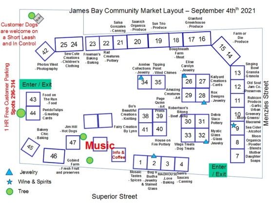 <center>Saturday, September 4th – music, crafts, produce, food and coffee at the James Bay Community Market – 9 am to 3 pm</center>